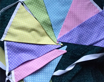 Rainbow double sided bunting 4m Polka dots Poplin Cotton  NEW Pastel colors