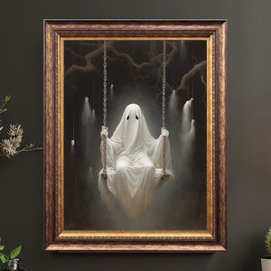 Ghost Painting PRINTABLE Art Print, Halloween Home Decor, Abstract Cute Ghost Oil Painting, Vintage Aesthetic, Dark Academia, Cottagecore