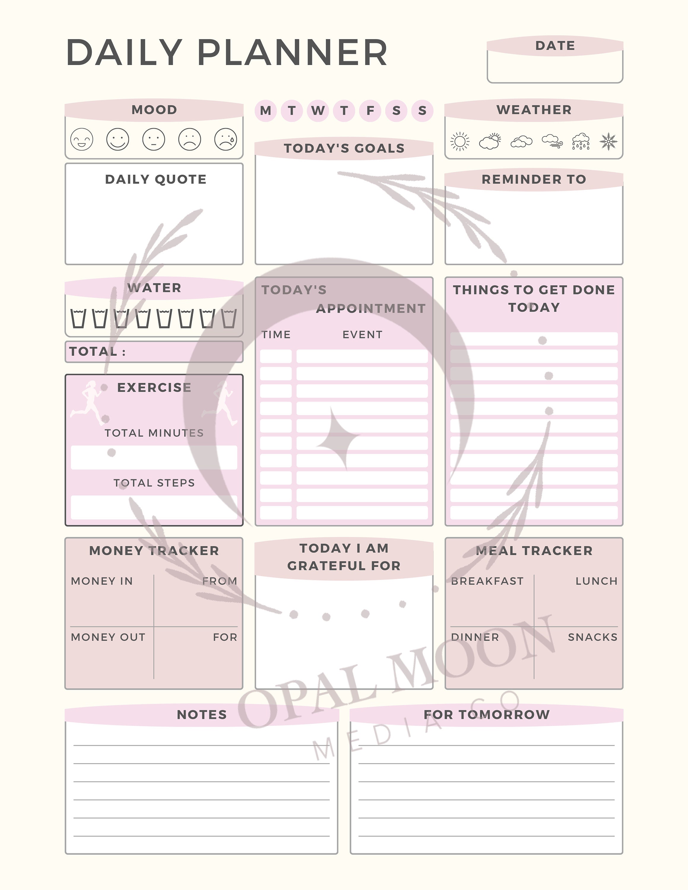 Pastel Pink Digital Daily Planner - Etsy