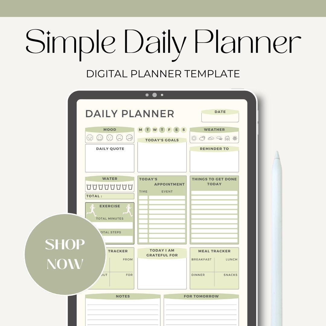 Pastel Green Digital Daily Planner - Etsy