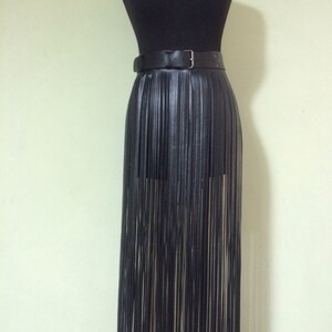 Skirt fringe,belt fringe,leather skirt fringe, long black leather fringe belt image 2