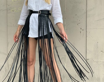 faux leather fringe belt