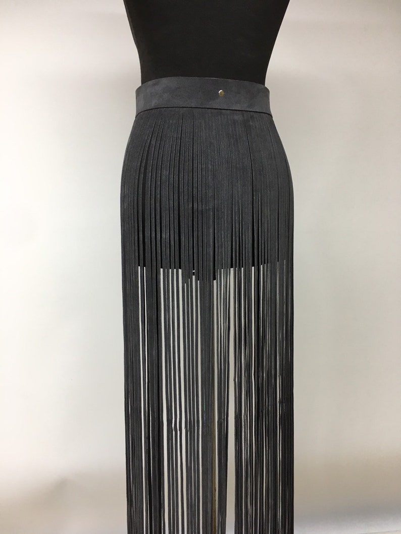 Skirt fringe,belt fringe,leather skirt fringe, long black leather fringe belt image 7