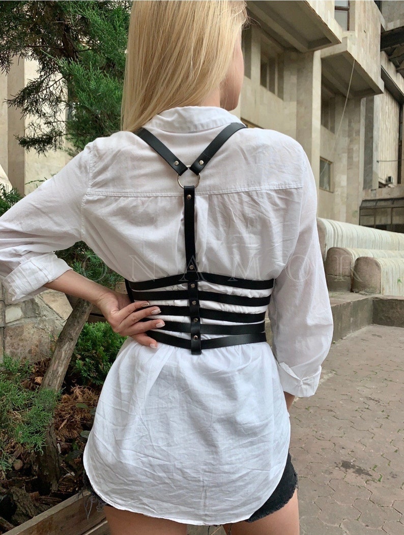 Corset Harness With Chainscorset Belts Leather Harness Belt Etsy