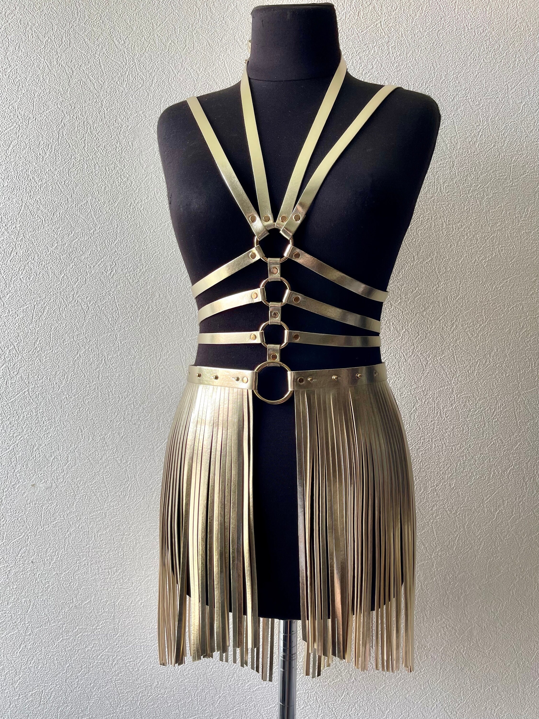 Harness fringe belt Amazon.com: Pinwe Women Body Harness Garter Punk Leather  main image 4