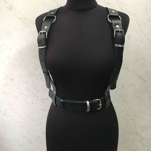 Harness with wide straps,harness with buckles,leather body harness image 1