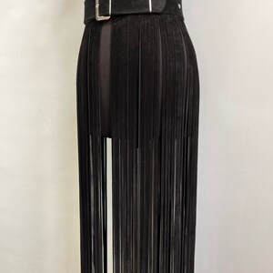 Skirt fringe,belt fringe,leather skirt fringe, long black leather fringe belt image 5