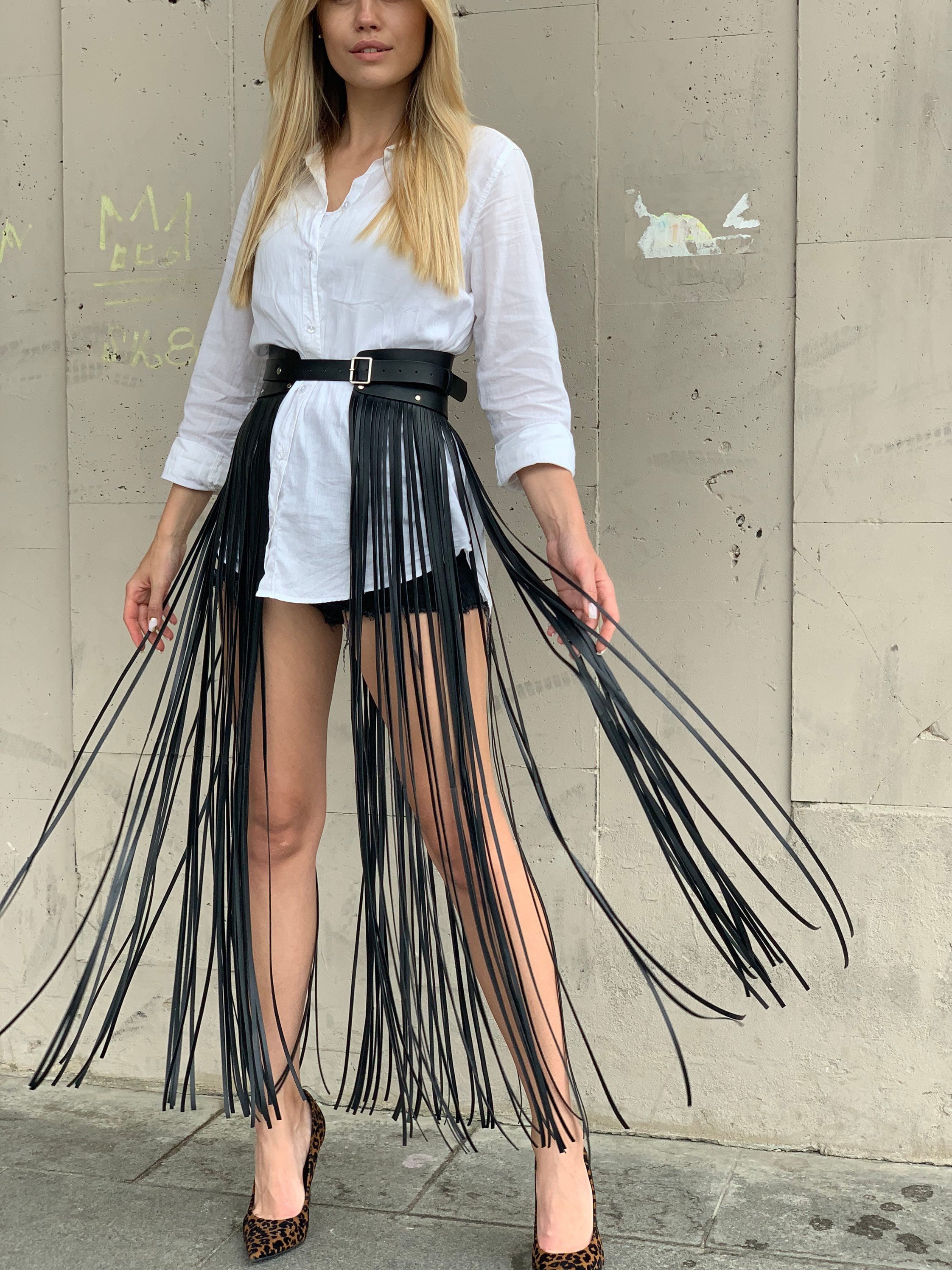 Fringe Skirt With Corset Belt ,leather Fringe Skirt,fringe Belt 