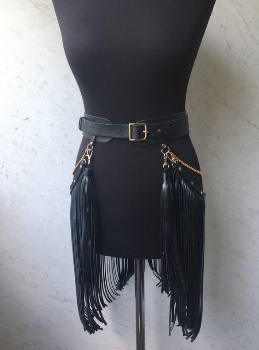 Fringe Skirt With Chains leather Fringe Skirtleather Skirt - Etsy