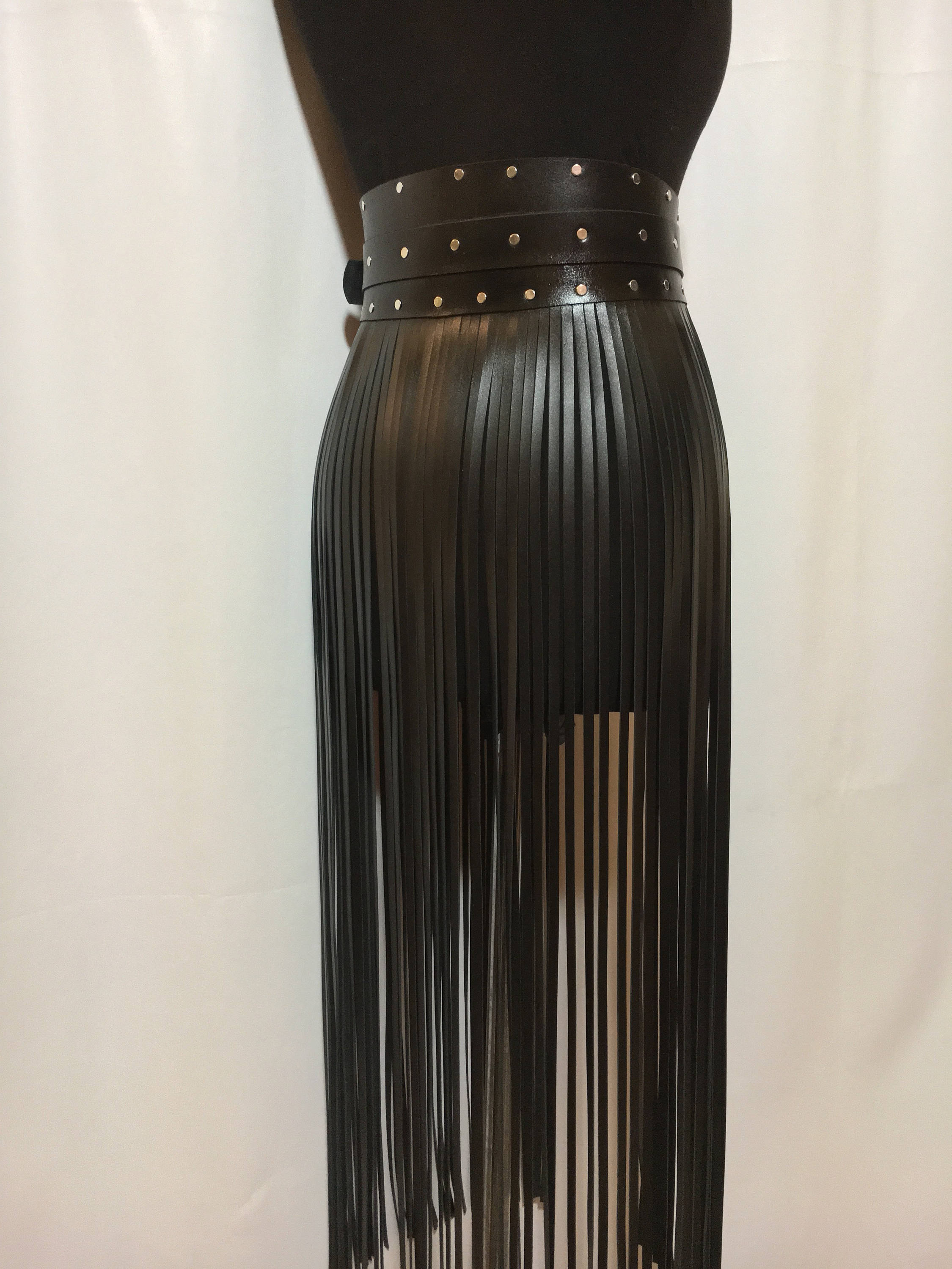 Fringe leather belt skirt sale