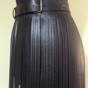 Skirt fringe,belt fringe,leather skirt fringe, long black leather fringe belt image 3