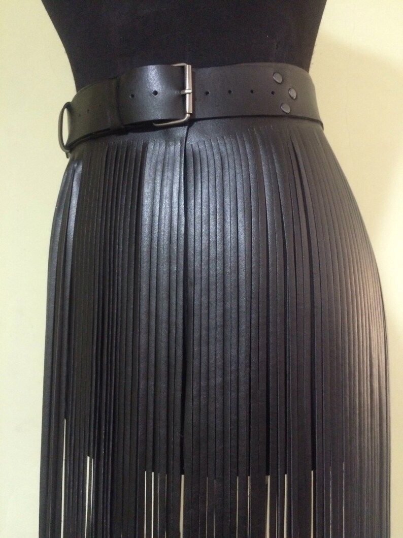 Skirt fringe,belt fringe,leather skirt fringe, long black leather fringe belt image 3