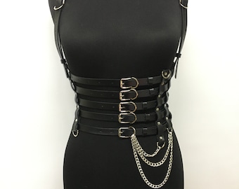 Corset harness with chains,corset belts, leather harness belt