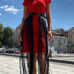 Fringe skirt with corset belt ,leather fringe skirt,fringe belt