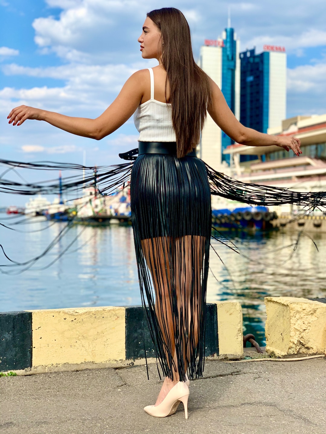 Handmade Faux Leather Fringe Skirt