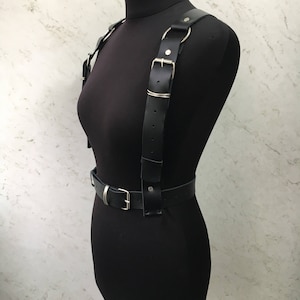 Harness with wide straps,harness with buckles,leather body harness image 4