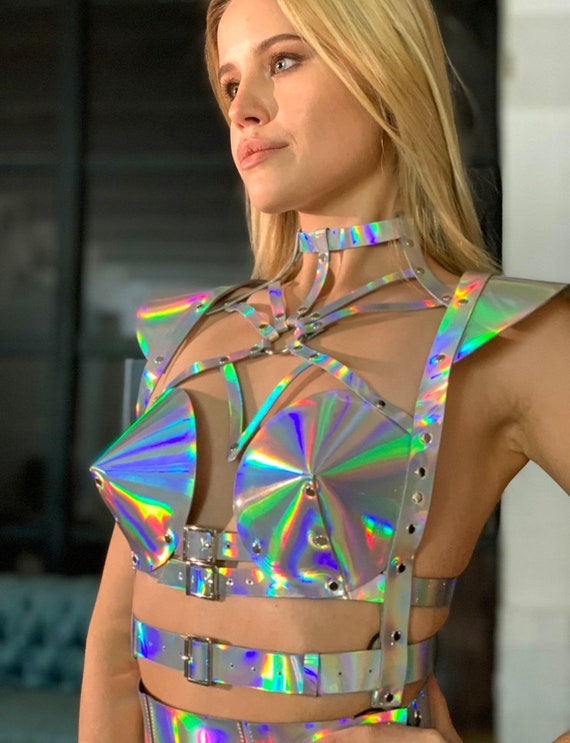 Holographic Bra Harness,space Top,harness With Bra 