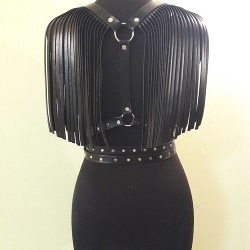 Belt With Rivetsfringefringe Shoulders harness With Fringe Etsy