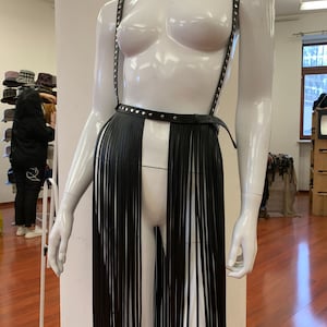 Skirt fringe with rivets,belt fringe,leather skirt fringe, long black leather,fringe belt,Costume Set,Dress for Festival, Dance Show