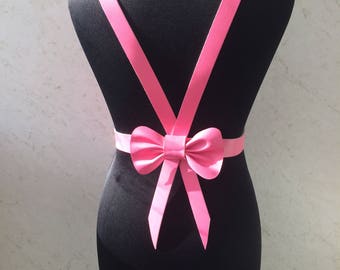 Leather harness with bow ,leather bow,feminine harness,belt with bow