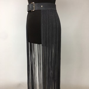 Skirt fringe,belt fringe,leather skirt fringe, long black leather fringe belt image 6