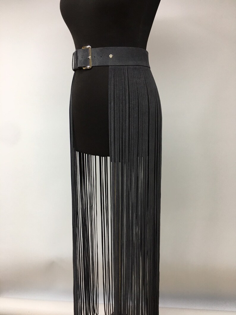 Skirt fringe,belt fringe,leather skirt fringe, long black leather fringe belt image 6