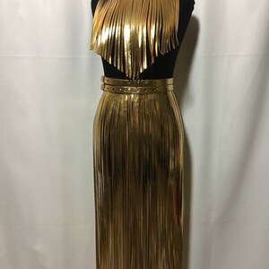 Long fringe set,costume in gold vegan leather,glamour set