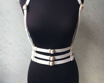 Harness triple belt, leather straps,harness under the chest