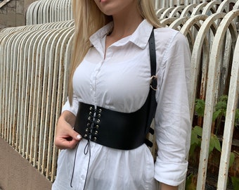 Bondage with lacing,leather corset,wide corset with lacing