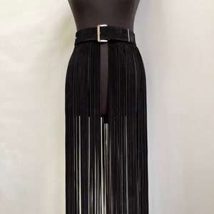 Skirt fringe,belt fringe,leather skirt fringe, long black leather fringe belt image 4