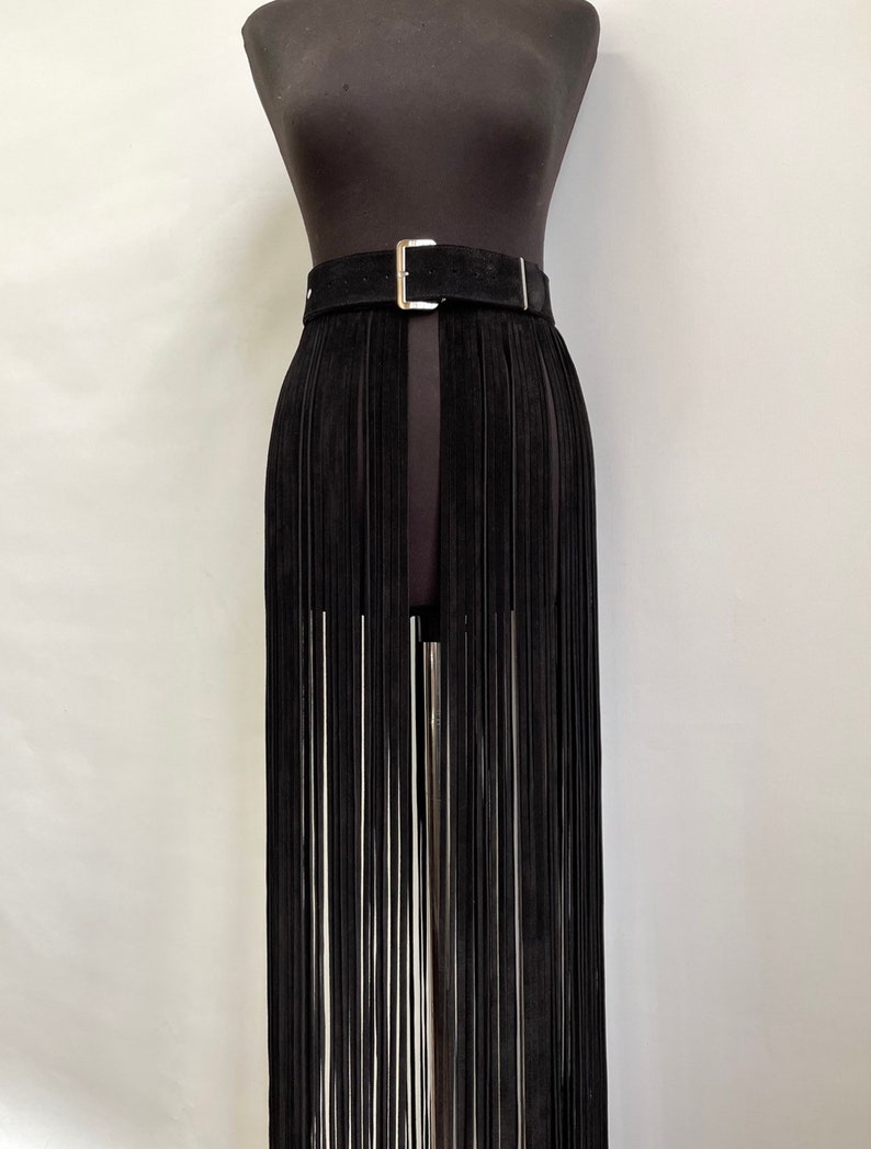 Skirt fringe,belt fringe,leather skirt fringe, long black leather fringe belt image 4