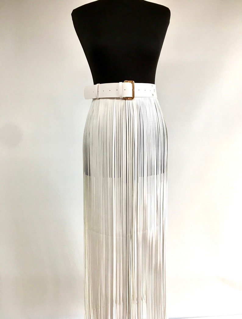 Skirt fringe,belt fringe,leather skirt fringe, long black leather fringe belt image 9