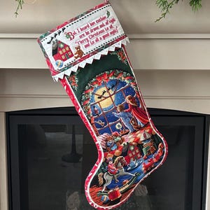 Extra Large Handmade Cross Stitch Christmas Stocking: Santa&#39;s Sleigh