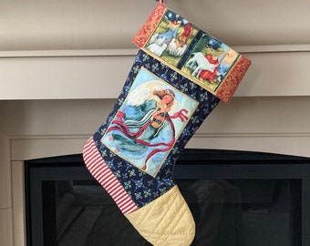 Herald Angel Christmas Stocking, Quilted Nativity Stocking, Made to Order in Left or Right Toe Facing