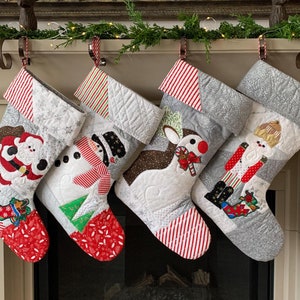 Silver Christmas Stockings, Handmade Patchwork, Choose from Santa, Snowman, Nutcracker or Reindeer