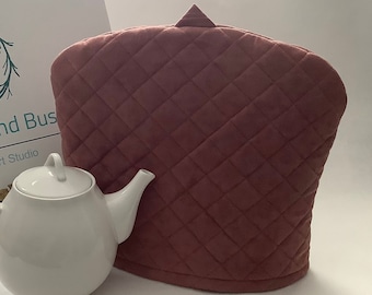 Quilted Tea Cozy in Tan Coloured Ultrasuede; Machine Washable Tea Cosy, Large Cover for Teapot, Fits 6 Cup Teapot