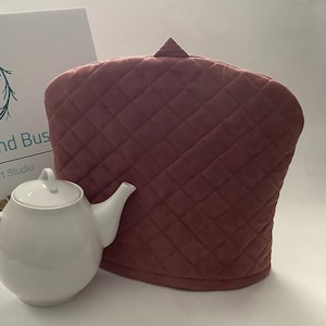 Quilted Tea Cozy in Tan Coloured Ultrasuede Machine Washable Tea Cosy, Large Cover for Teapot, Fits 6 Cup Teapot image 1