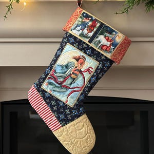 Handmade Quilted Christmas Stocking, Herald Angel & Nativity Scene
