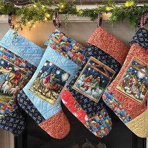 Quilted Nativity Christmas Stocking, Handmade Religious Patchwork