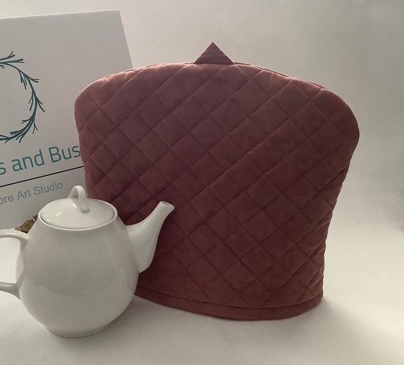 Quilted Tea Cozy in Tan Coloured Ultrasuede Machine Washable Tea Cosy, Large Cover for Teapot, Fits 6 Cup Teapot image 1