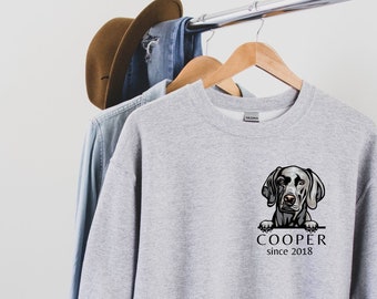 Personalized Sweatshirt with Weimaraner Portrait + Name Gift for Weimaraner Dog Mom Owner, Custom Dog Kids Shirt Hoodie, Dog Themed Gifts