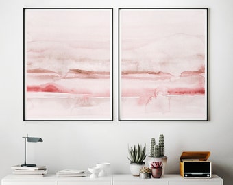 Blush Pink Painting Set of 2, Abstract Watercolor Print, Printable Art, INSTANT DOWNLOAD, Modern Minimalist Poster, Printable Wall Decor