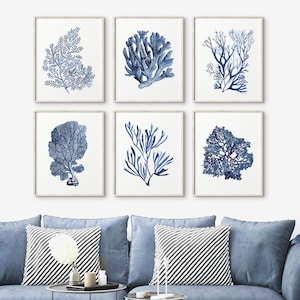 Indigo Blau Algen Set von 6 Korallen Aquarell Digital Druck Instant Art INSTANT DOWNLOAD druckbare Wanddekoration