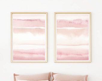 Blush Pink Painting Set of 2, Abstract Watercolor Print, Printable Art, INSTANT DOWNLOAD, Modern Minimalist Poster, Printable Wall Decor