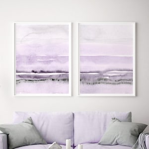 Lavender And Grey Painting Set of 2, Abstract Watercolor Print, Printable Art, INSTANT DOWNLOAD, Modern Minimalist Poster, Wall Decor