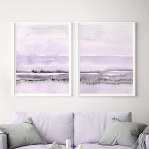 Lavender And Grey Painting Set of 2, Abstract Watercolor Print, Printable Art, INSTANT DOWNLOAD, Modern Minimalist Poster, Wall Decor