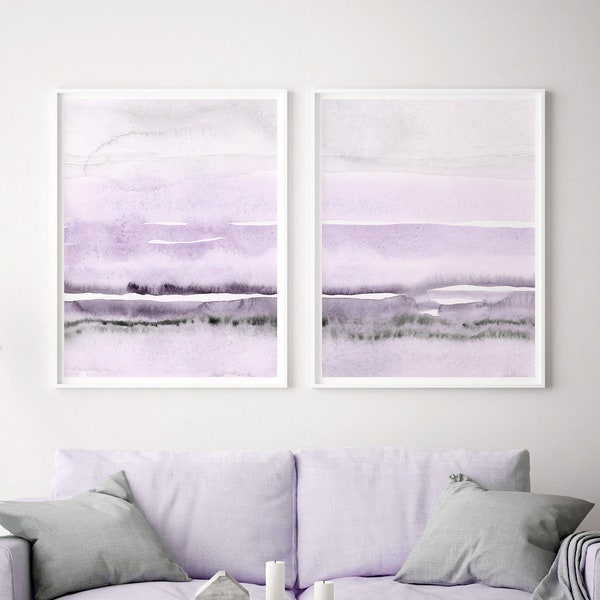 Lavender And Grey Painting Set of 2, Abstract Watercolor Print, Printable Art, INSTANT DOWNLOAD, Modern Minimalist Poster, Wall Decor