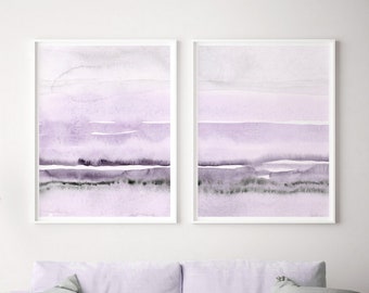 Lavender And Grey Painting Set of 2, Abstract Watercolor Print, Printable Art, INSTANT DOWNLOAD, Modern Minimalist Poster, Wall Decor