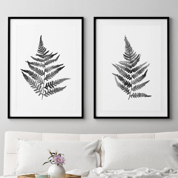 Set of 2 Grey Black Ferns Print Instant Art INSTANT DOWNLOAD Printable Wall Decor