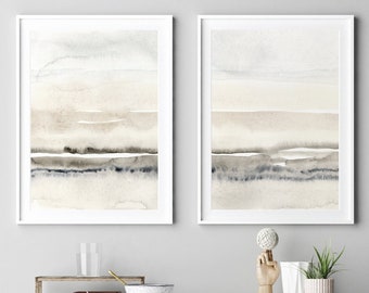 Beige And Grey Painting Set of 2, Abstract Watercolor Print, Printable Art, INSTANT DOWNLOAD, Modern Minimalist Poster, Printable Wall Decor